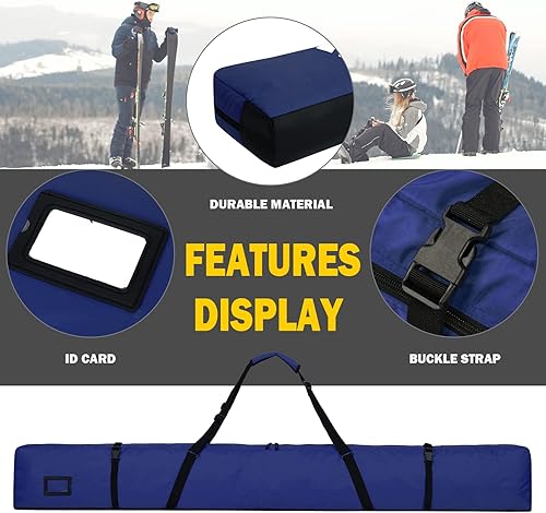 Miniatura 4 de AUMTISC Bolsa de esquí individual acolchada para transportar esquís bolsillo con asa ajustable 170 72.8 in