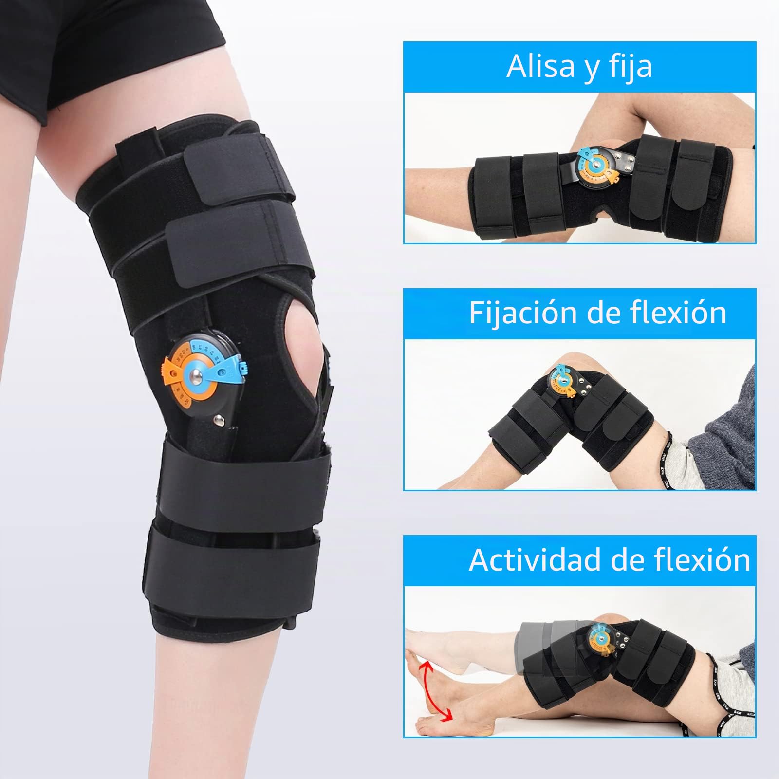 Rodillera corta con estabilización ajustable ROM Inmovilizador de rodilla postoperatorio Inmovilizador de rodilla ajustable con estabilizadores laterales de pierna para desgarros