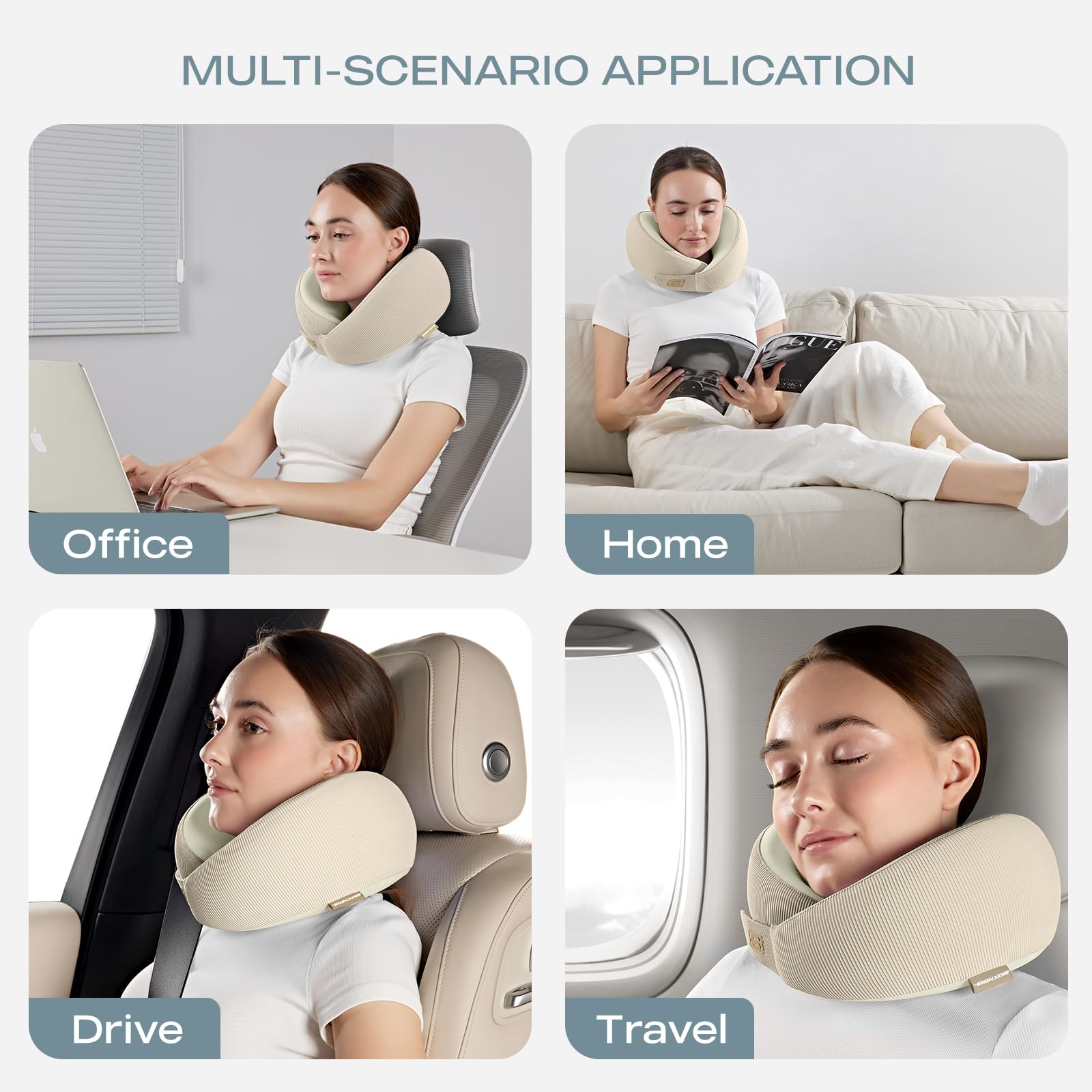 Skechers Nackenkissen aus Memory-Schaum, bequemes und atmungsaktives Reisekissen, Nackenkissen Flugzeug für Reisen, Autofahrten, Zuhause und Büro, ergonomisches Design für Damen und Herren, Beige