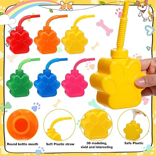 Miniatura 3 de Sratte 12 tazas de patas de perro de 10 onzas para niños con popote y tapa, suministros de fiesta de cumpleaños de perro, taza de plástico con