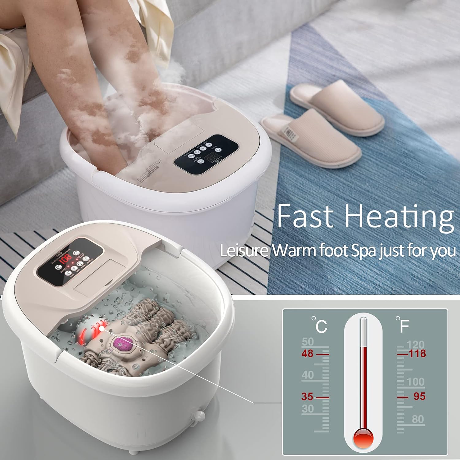 Foot Spa Bath Massager with Heat, 6 Motorized Rollers, Bubble, Fast Heating, Adjustable Timer and Temperature Control, Pedicure Brush and Nail for Relieve Tired Feet : Beauty & Personal Care
