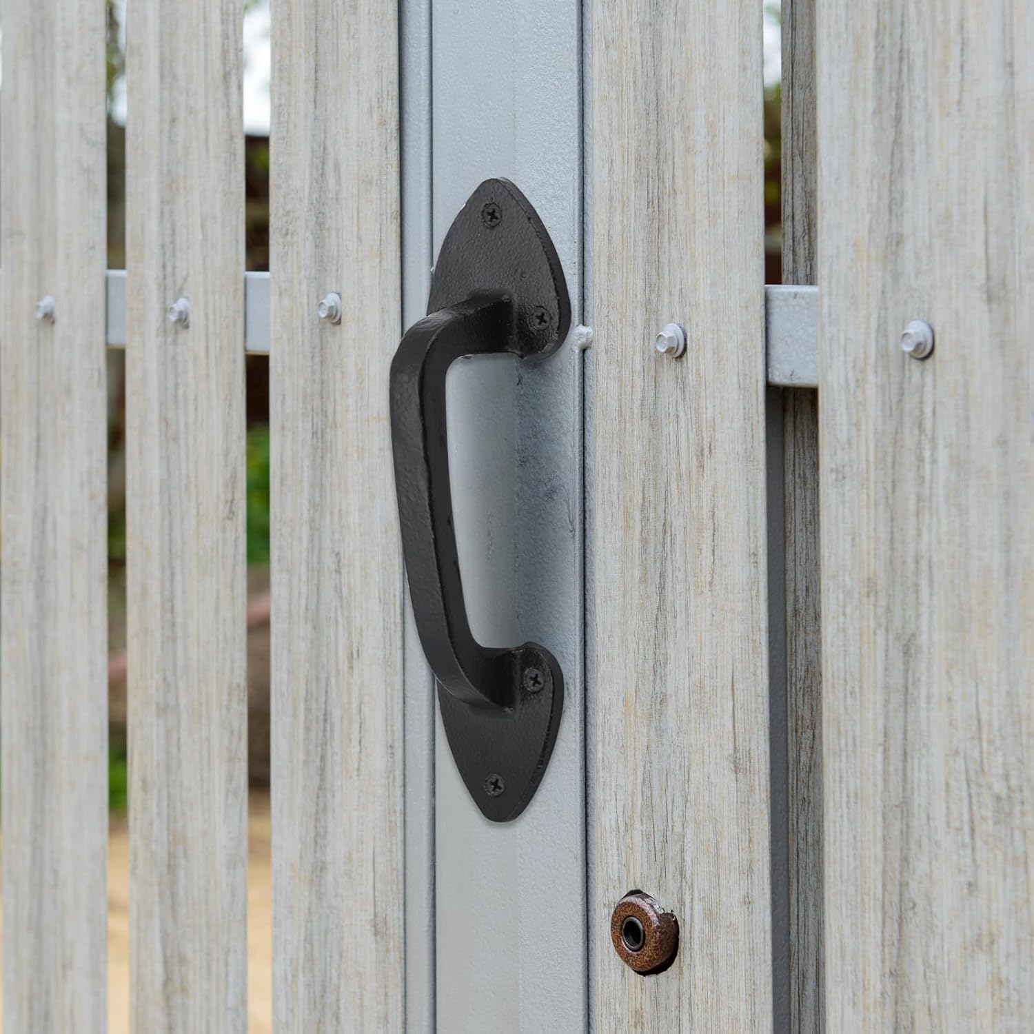 WellMade Barn Door Handles, Black Gate Handle, 7.5 in Rustic Metal Door Pull Handle Hardware for Wooden Garden Gate Shed Cabinet