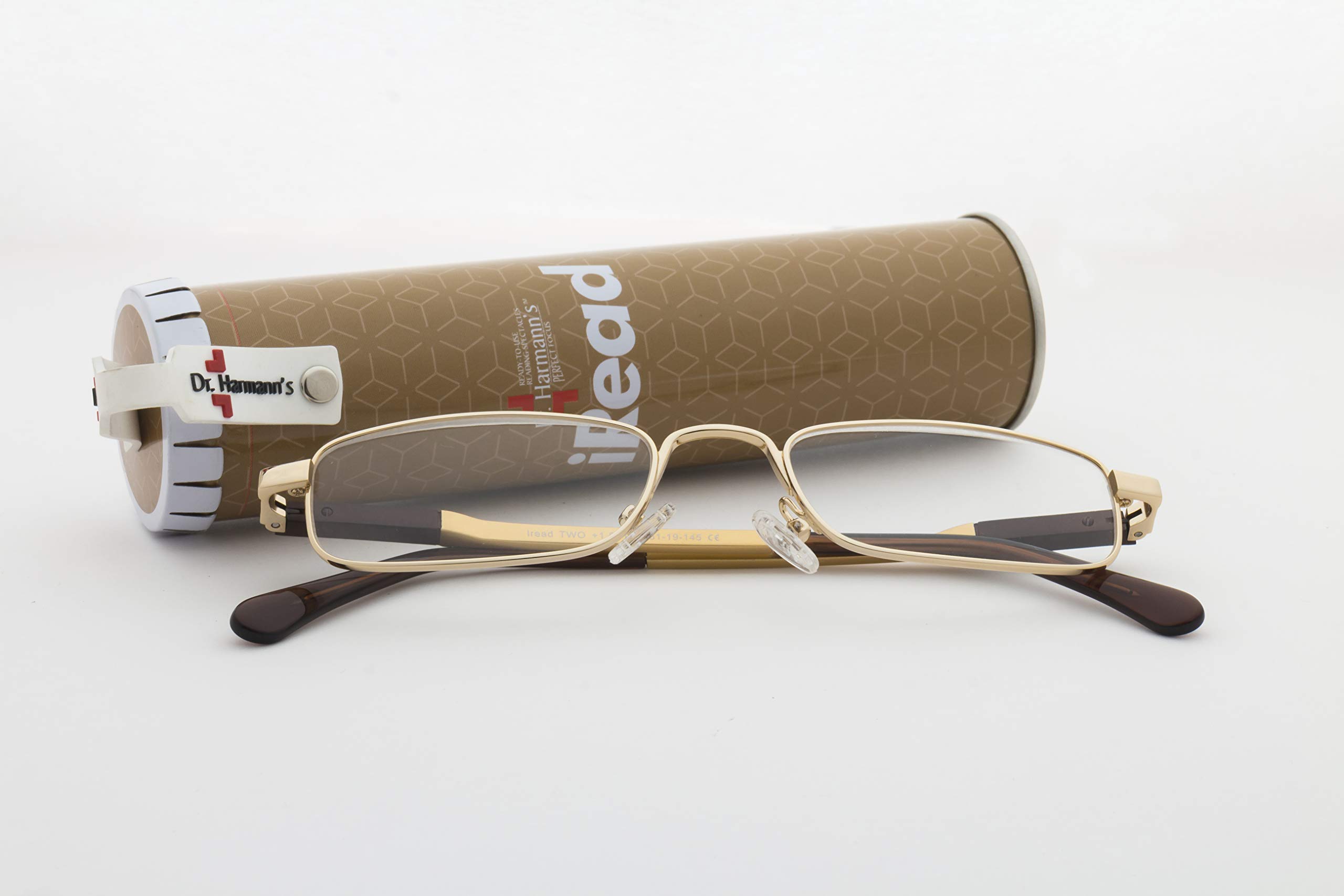 Dr.Harmann's Rectangular Reading Glasses (Gold) (iRead TWO +2.00)