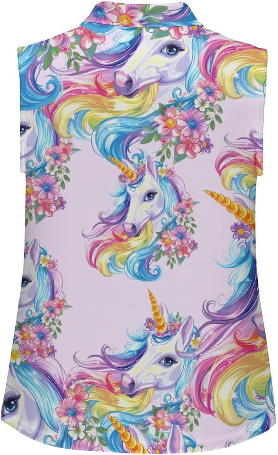 Beautiful Rainbow Un-icorns Flower Women's Golf Shirt Sleeveless Polo Shirts Tank Tops Blouses Tennis T-Shirts Casual
