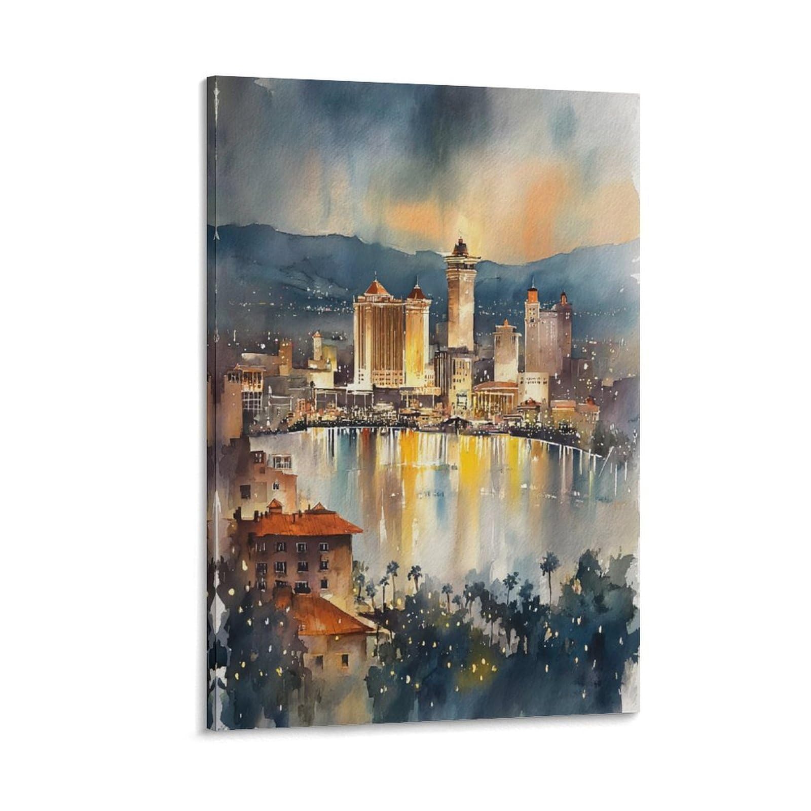 XWYMXZ Las Vegas City Nevada 24x36inch(60x90cm) Vintage Travel Poster Watercolor Canvas Art