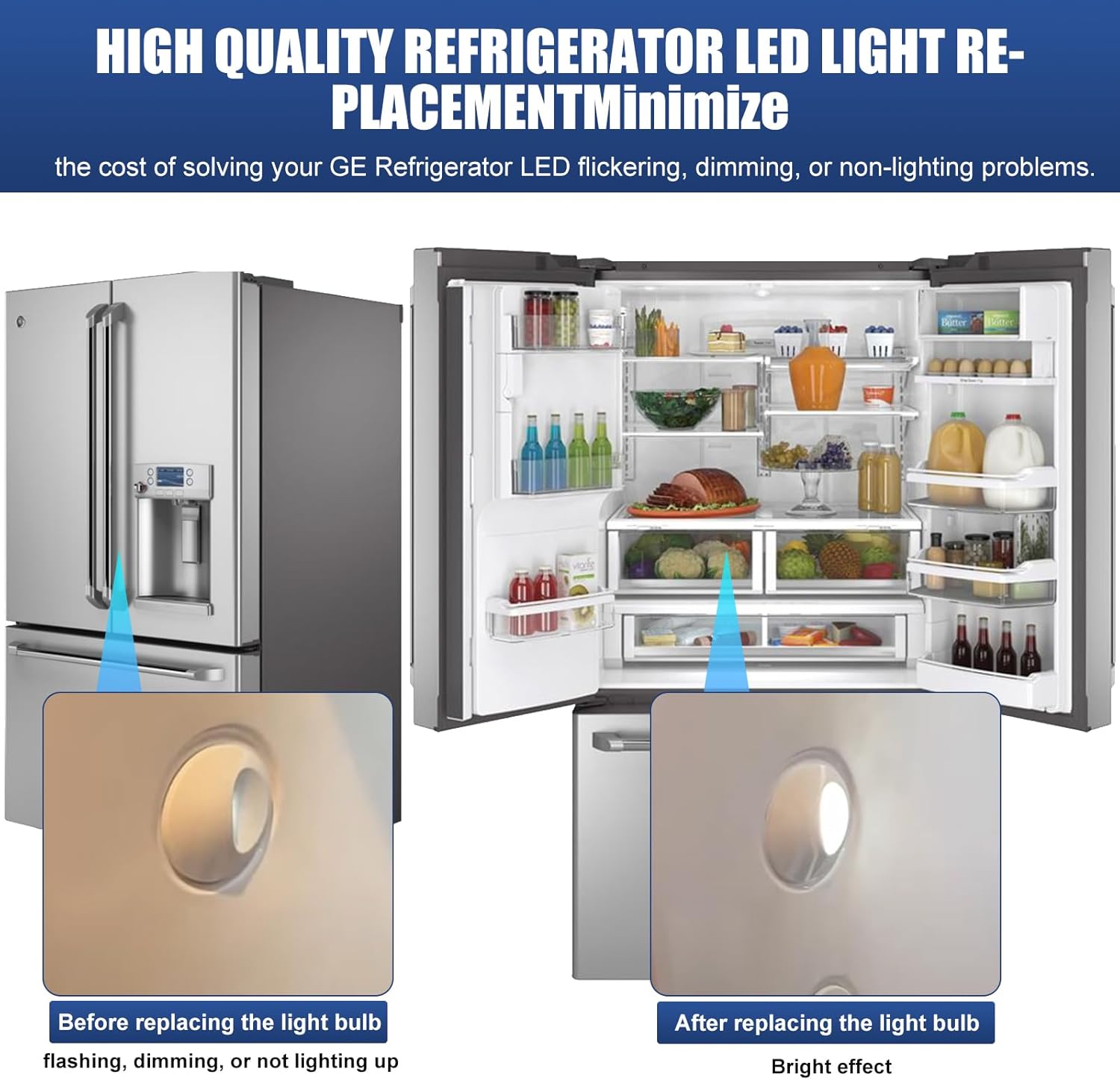 New Upgraded WR55x11132 Ge Refrigerator Light Replacement Led For Ge Led Refrigerator Light Bulb WR55x25754 Refrigerator Light Bulb No-include Plastic Cover Easy Install 7PCS IN One (7)