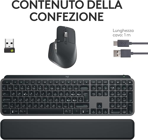 Logitech MX Keys S Combo - Tastiera e Mouse Wireless con Palm Rest, illuminazione personalizzabile, Scorrimento veloce, Bluetooth, USB C, Windows/Linux/Chrome/Mac, Disposizione Italiano QWERTY-Grafite - 9