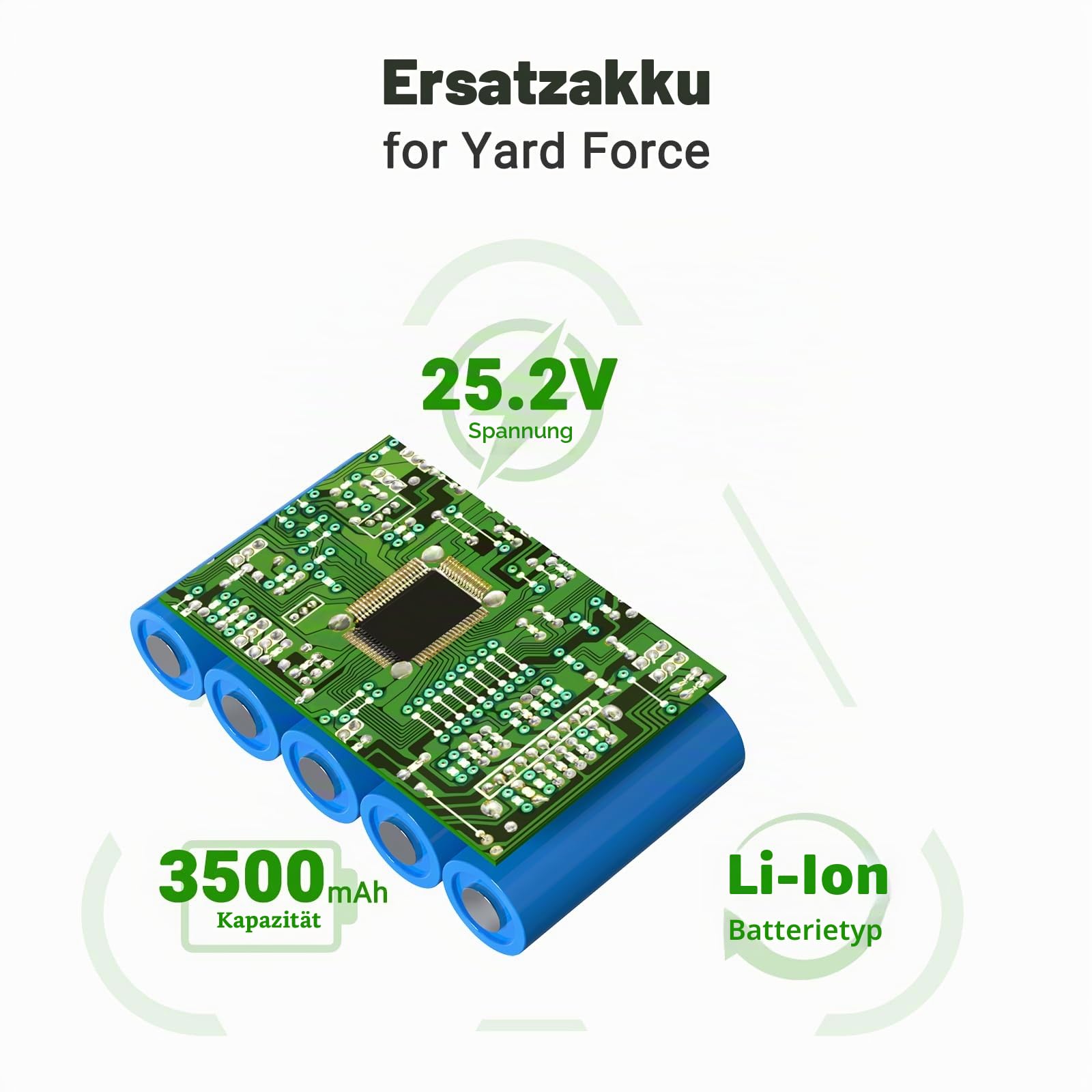 25.2V 3500mAh Ersatz Li-ion Akku Kompatibel mit Yard Force Roboter Rasenmäher SA650ECO SA500ECO SA600H SA800PRO SA500 SA900 SC600ECO Rasenmäher Rasenroboter