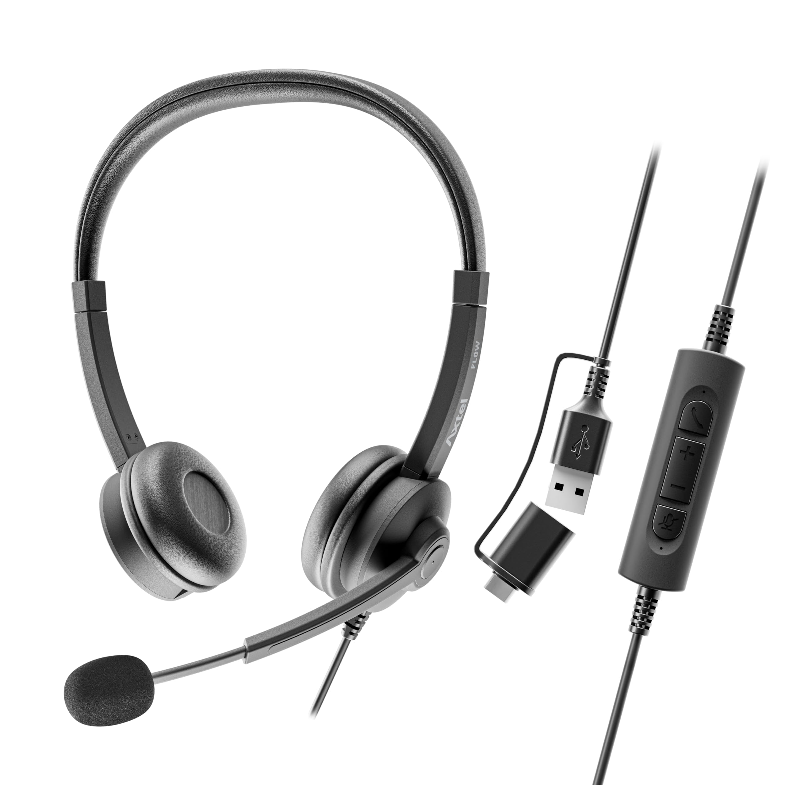 Słuchawki AXTEL Flow Stereo USB-C + USB-A ANULOWANIE HAŁASU / 40 MM/KABEL/STEREO HD AXH-FLOWUCD