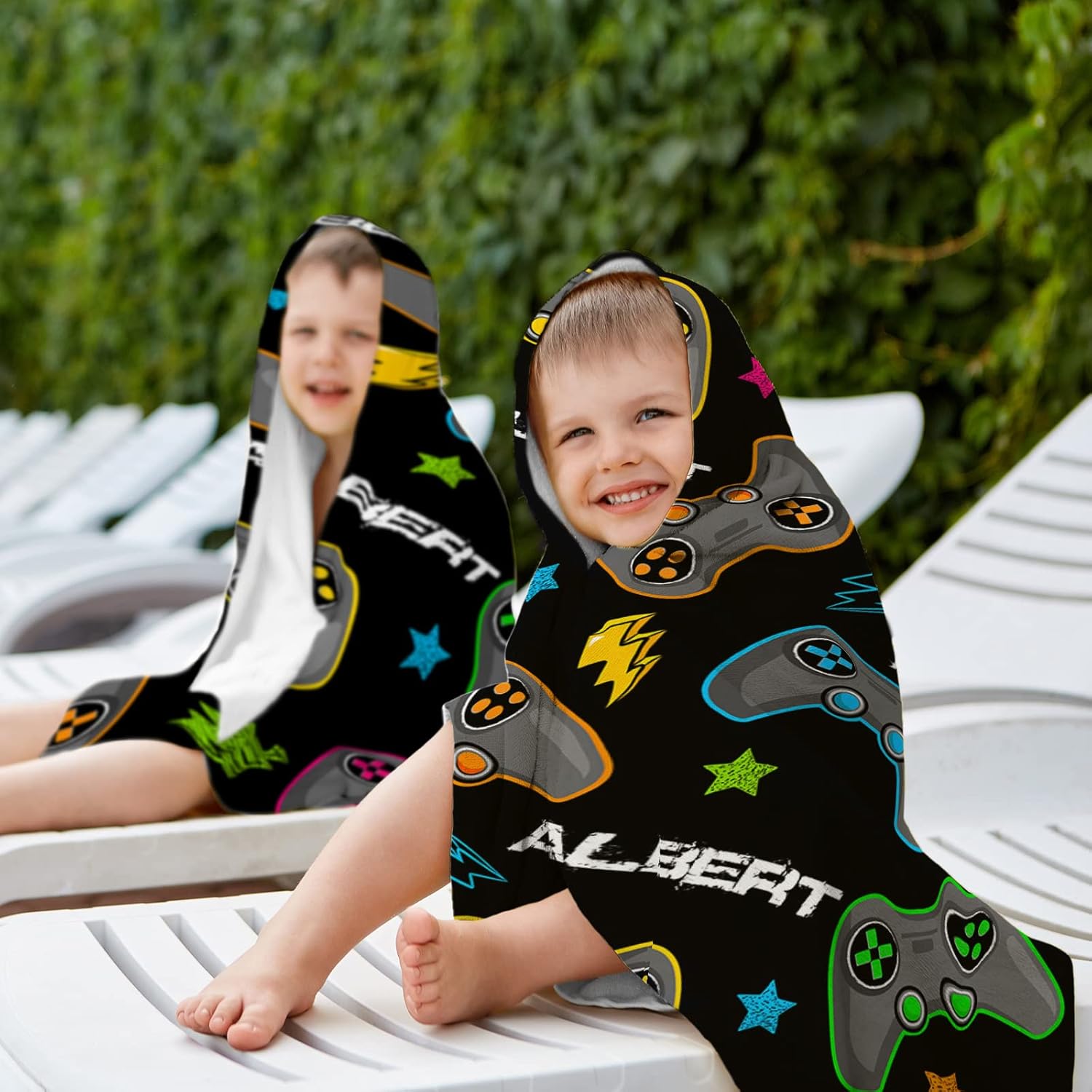 Personalized Gaming Beach Towels for Kids Adults, Custom Gamer Gifts with Name for Toddler Boys Girls, 31'' x 71'' Microfiber Absorbent Oversized Quick Dry Bath Towel for Summer Pool Travel Swim…
