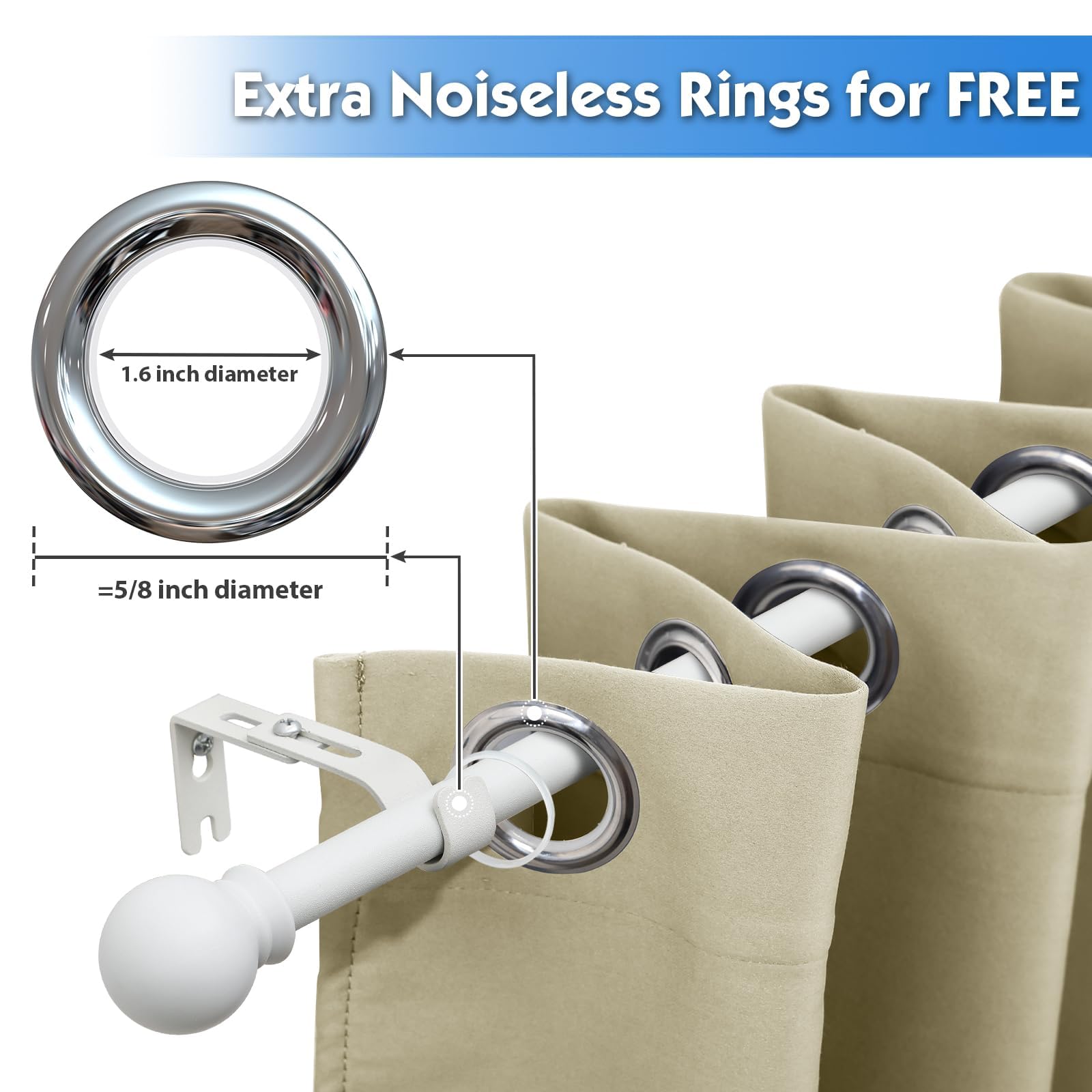 Bastone per Tende Regolabile Bianco 80-126 cm - Set in Metallo Con Staffa, Diametro 5/8 per Esterni, Interni, Camera da Letto, Soggiorno