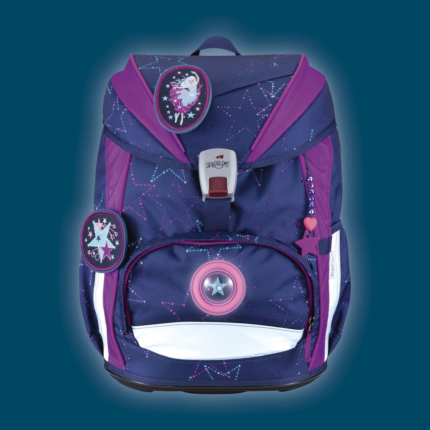 DerDieDas Schulranzen ErgoFlex Light LED Set 6-teilig Dancing Star violett