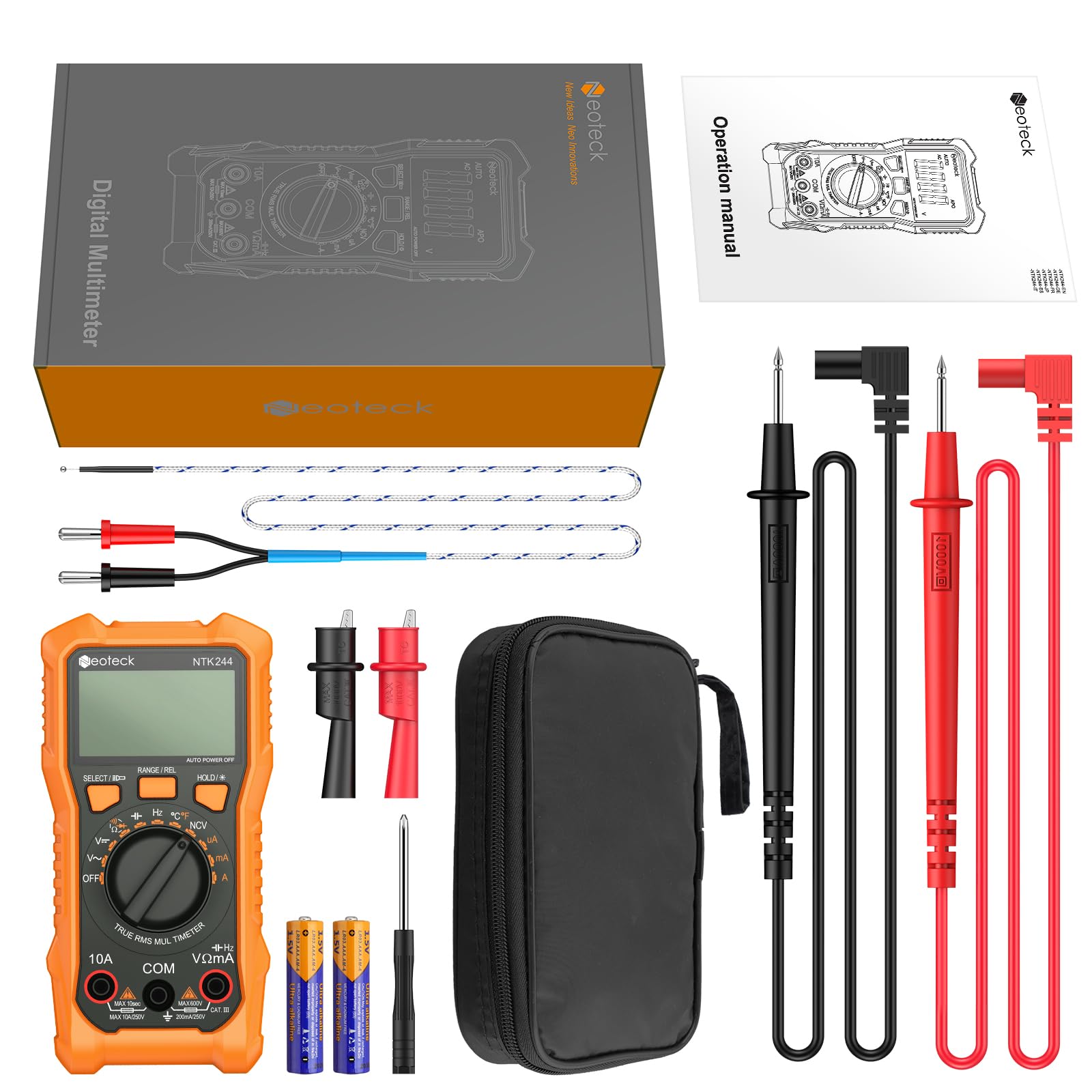 Neoteck Multimetro Digital 6000 Conteos Polímetro Digital TRMS Auto Rango NCV Tester Electricista para CA/CC Corriente Tensión Resistencia Capacitancia FrecuenciaTemperatura