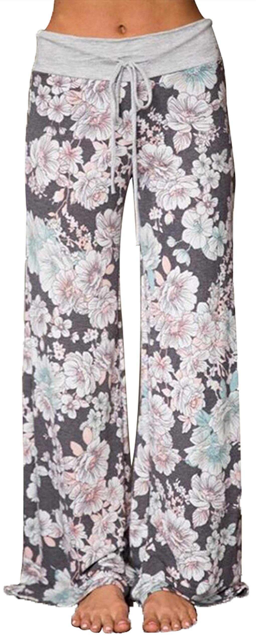 iniber Women's Comfy Pajama Pants Casual Lounge Pant Wide Leg Palazzo Stretch Drawstring Bottoms