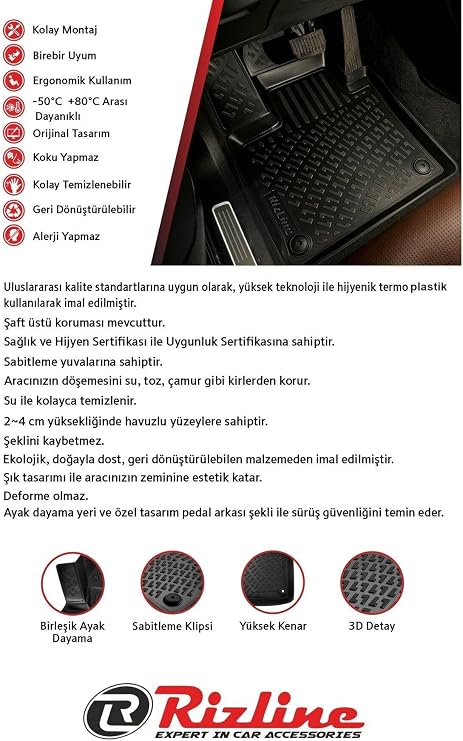 Rizline Suzuki Vitara 2007 Model 3D Havuzlu Paspas, Siyah