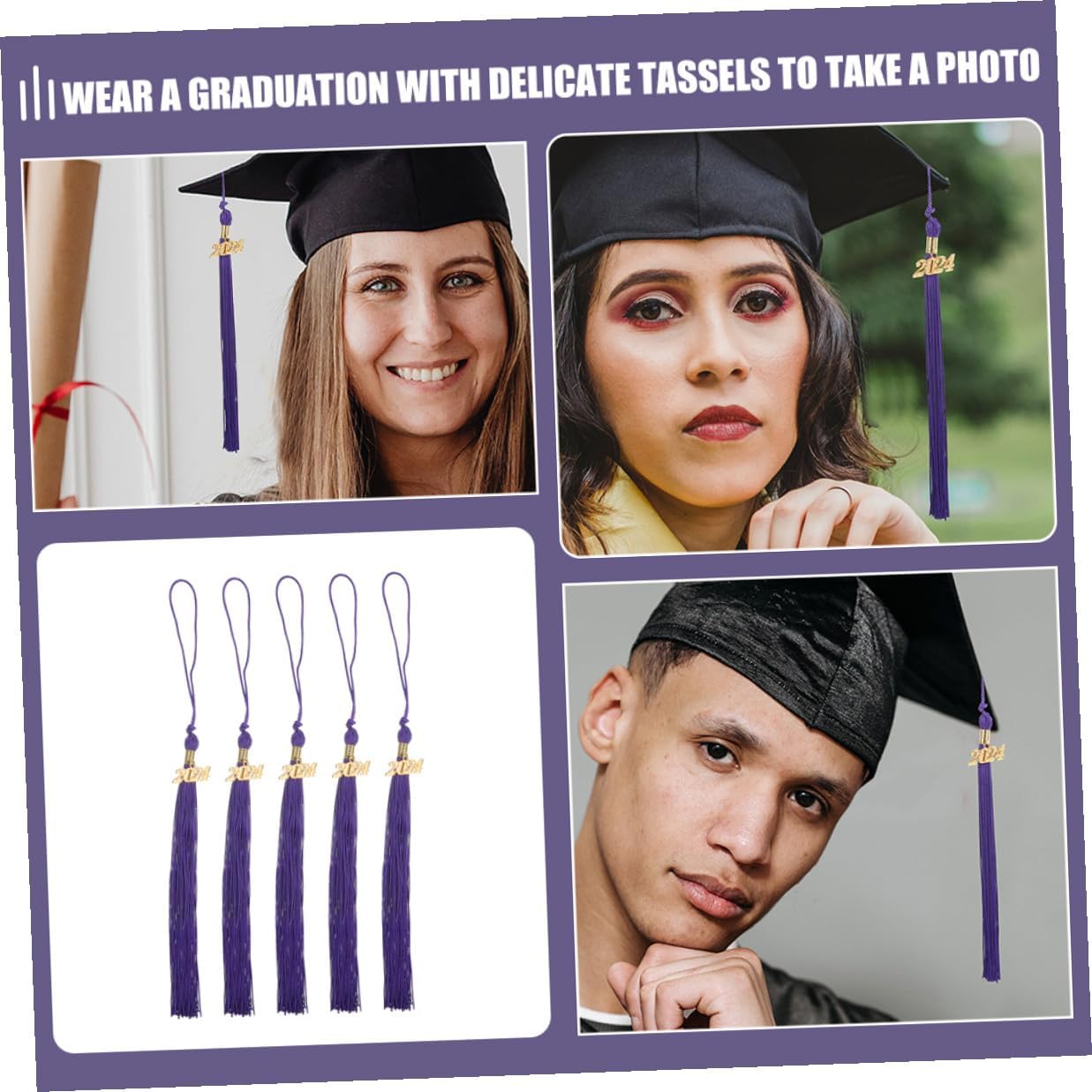 8pcs Purple Graduation Cap Tassels Accessories Hanging Ornaments for Academic Caps Ceremony Decoration Graduate Supplies