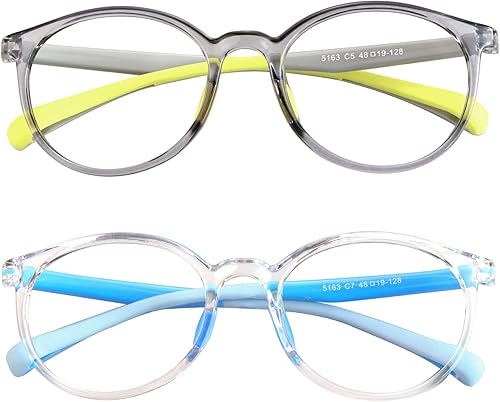2 pares de lentes de bloqueo de luz azul para niños, protección UV400, antirayos azules, para computadora para niños y niñas de 3 a 12 años