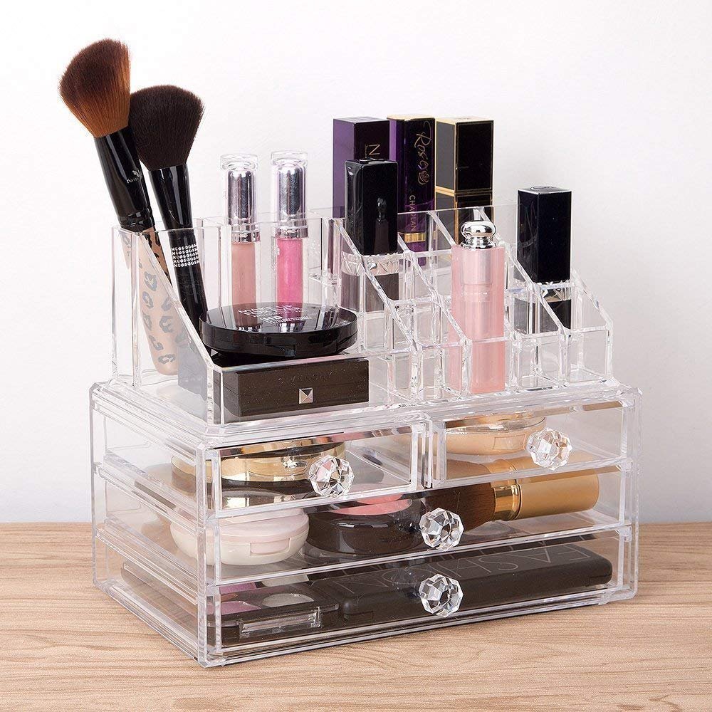 SHREVI 4 Drawer Cosmetic Storage Box Makeup Organizer with Transparent Drawers, Vanity Organizer for Cosmetics, Skincare, Lipsticks, Jewellery & Beauty Accessories, Multipurpose Desktop Storage Box 3