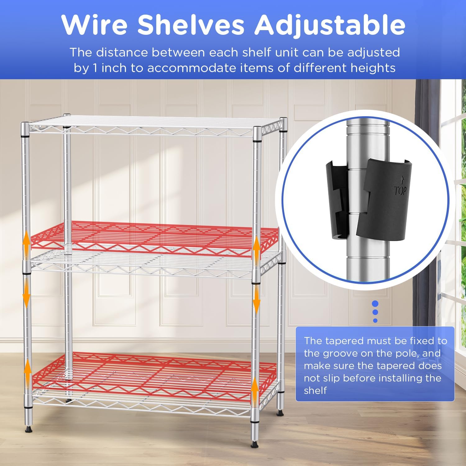 FDW 3-Shelf Adjustable,Storage Shelves Wire Shelving Shelving Unit Metal Shelves Storage Shelf,13" D x 23" W x 30" H,Chrome