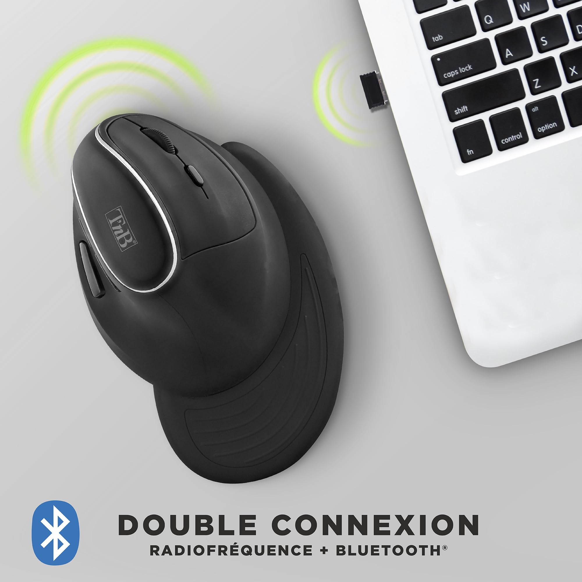 T'nB - Pionowa ergonomiczna bezprzewodowa mysz Bluetooth z możliwością ładowania, wygodna z odpinanym uchwytem na nadgarstek, idealna dla firm i komputerów, kompatybilna z Windows, MacOS, Linux