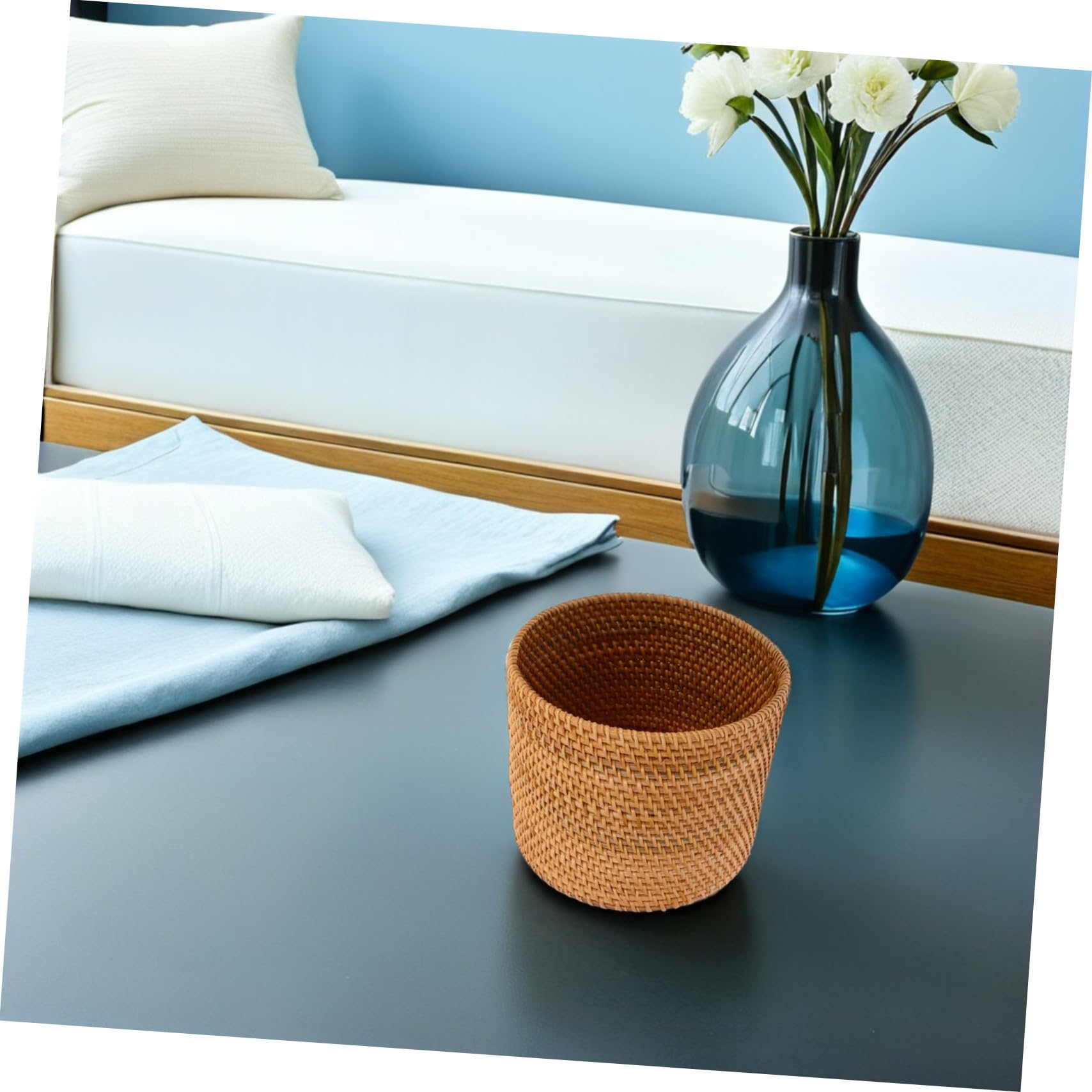 Homoyoyo 3 Pezzi Cestini Rotondi in Rattan Naturale Piccoli Contenitori Decorativi in Rattan Naturale Cestini Portaoggetti e Bidoni per Carta per Bagno Camera e Cucina Leggeri e Versatili