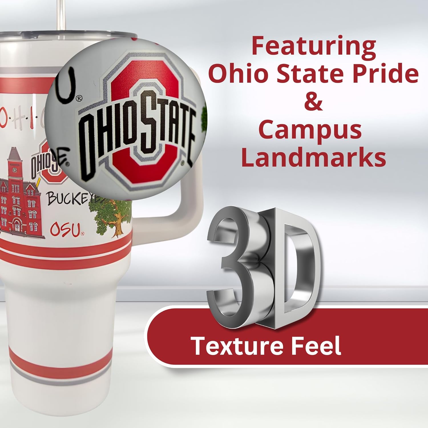 Magnolia Lane Ohio State University 40 oz Travel Tumbler with Handle Stainless Steel Insulated Thermos with Handle, Lid and Straw – Unique Decorative Bottle – For Ice Water, Coffee, or Smoothie - Image 3