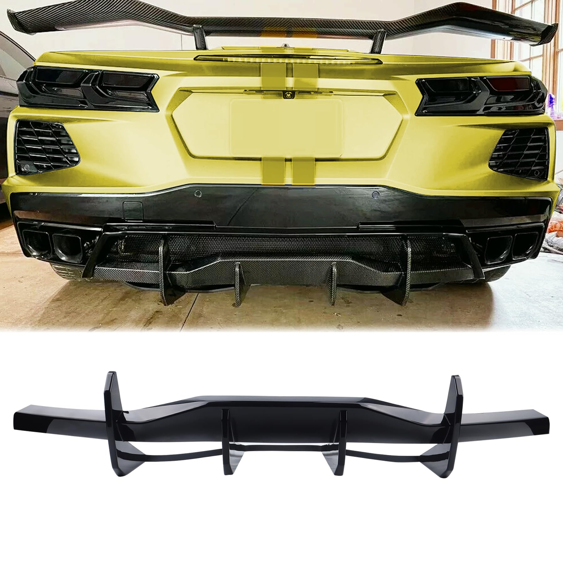 Rear Lower Bumper Lip Diffuser Fit for 2020-2025 Chevy Corvette C8 Stingray & Z51 Rear Diffuser Side Skirt Splitter Spoiler Wing Body Kits Air Dam Corvette C8 Accessories (Glossy Black)