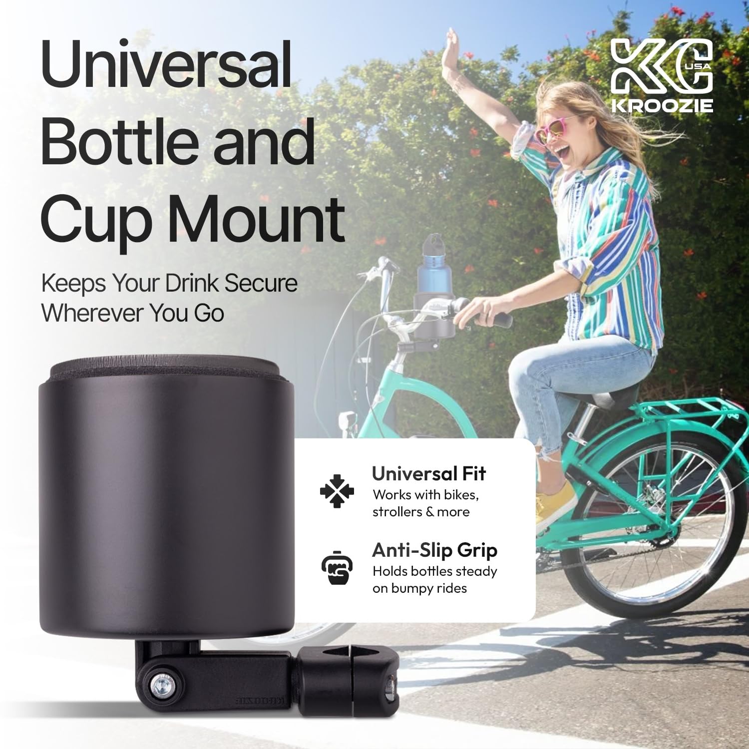 (Flat Black) - Kroozie Kroozercups Deluxe 2.0 Bicycle Cup Holder