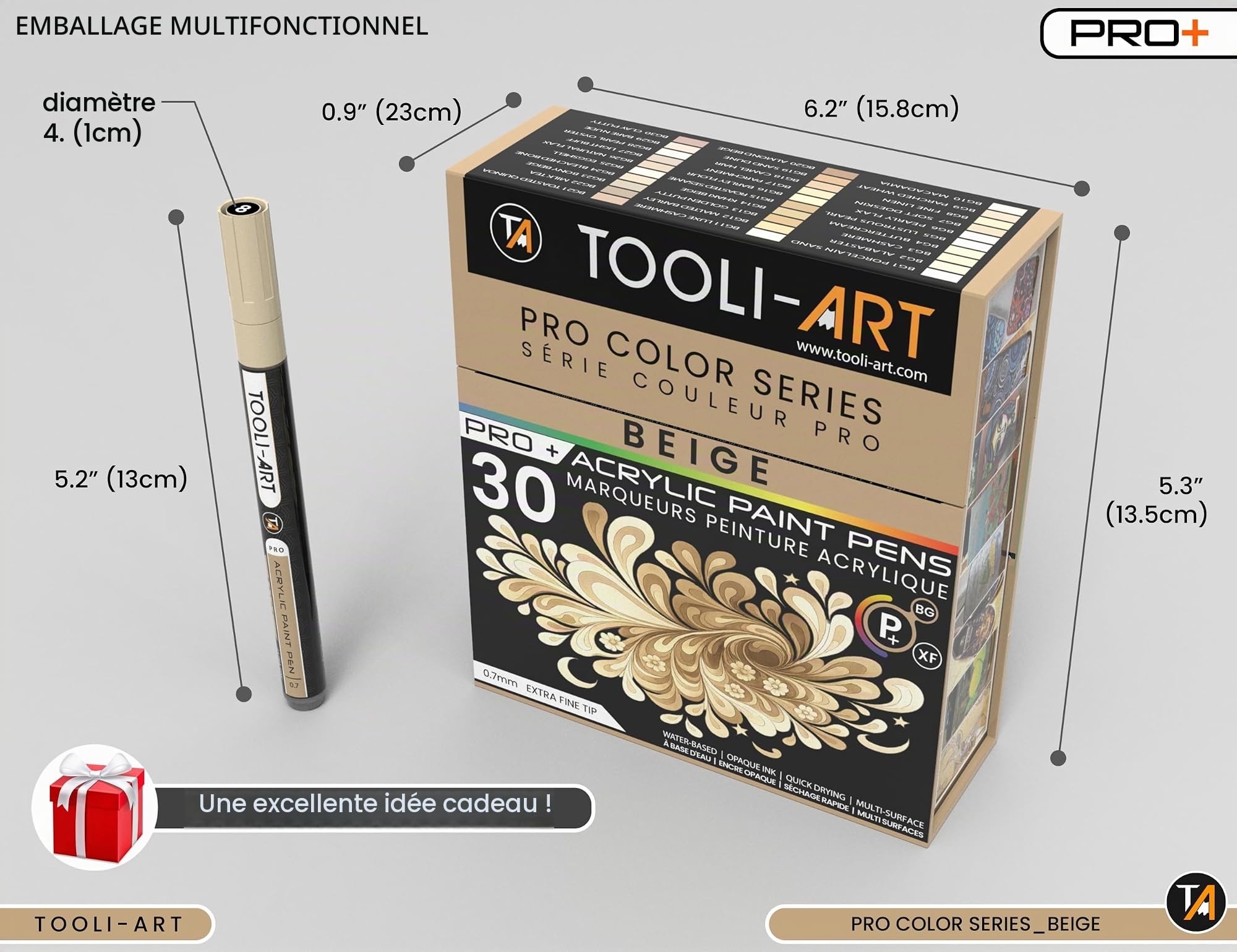 Lot de 30 marqueurs de peinture acrylique beige Pro + Color Series - Pointe extra fine de 0,7 mm - Pour peinture sur roche, verre, tasses, bois, métal, toile, bricolage, contour - Non toxique - À base