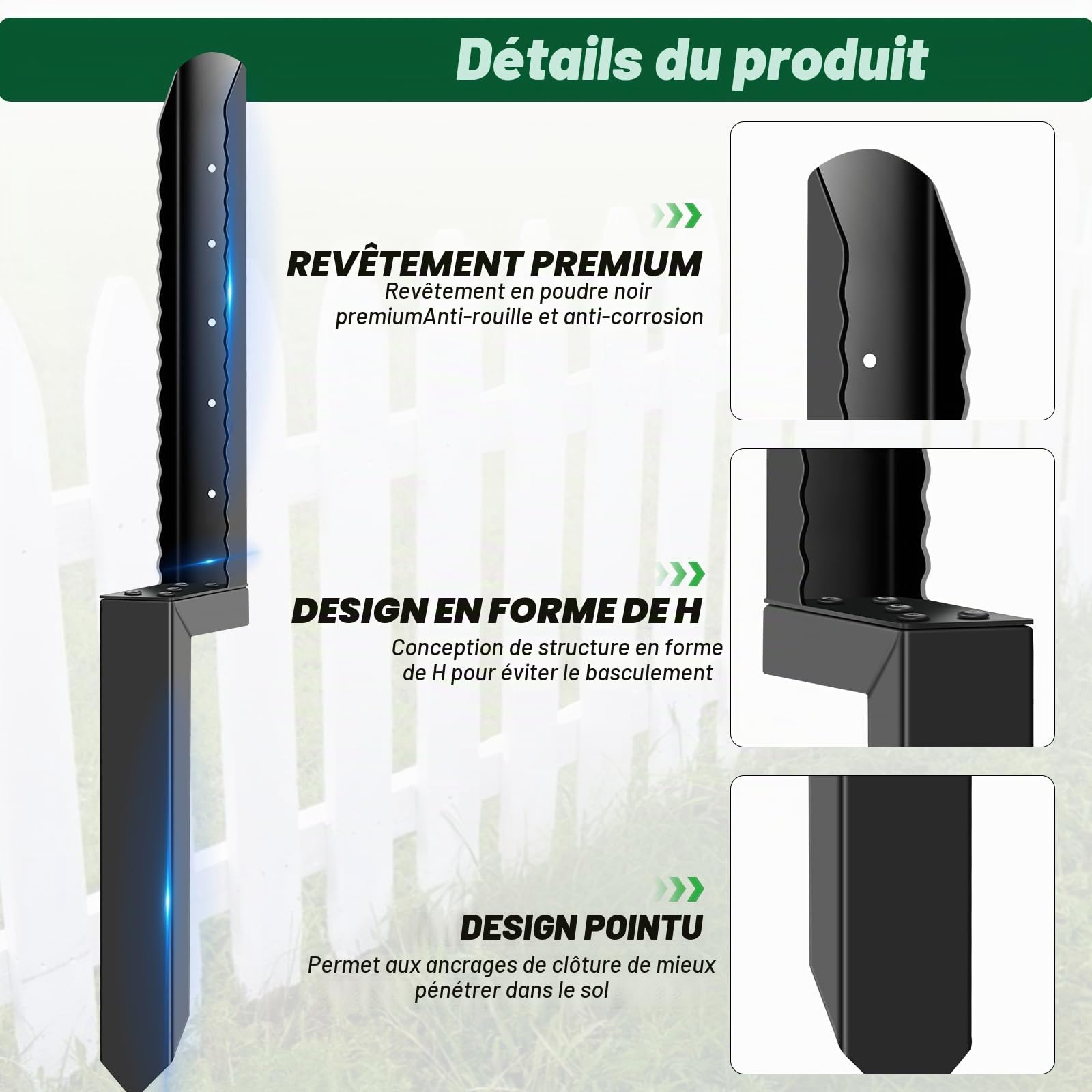1 PCS Kit de Réparation de Poteaux de Clôture épais, Support de Poteau en Acier Robuste pour poteaux de Clôture en Bois inclinés ou cassés 80 * 40 cm - Noir