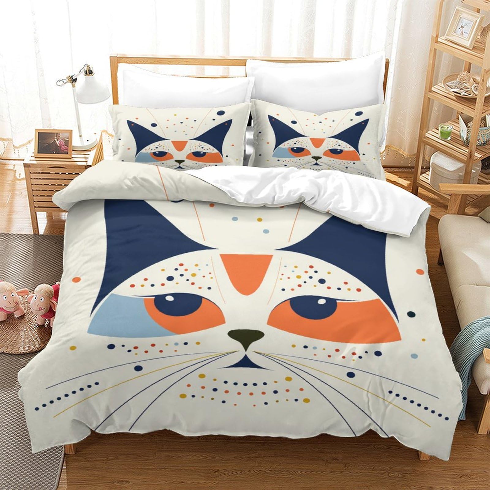 Housse de couette chat pour chambre d'enfant et ado parure de lit 140x200