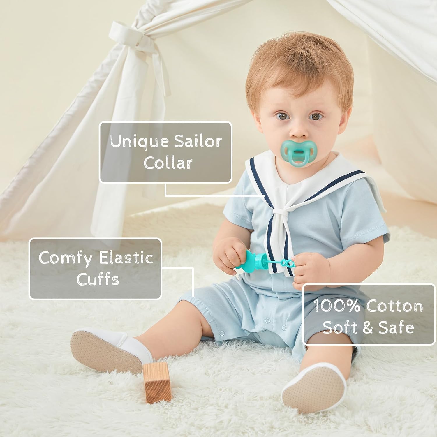 pureborn Baby Boys Girls Nautical Romper One-Piece Beach Outfit Summer Clothes 0-24 Months - Image 2