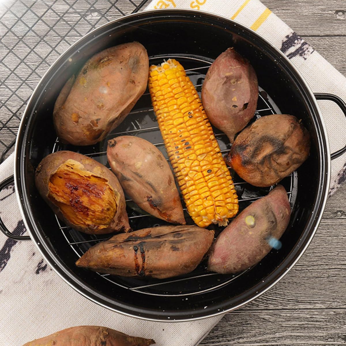 Multi-function Roasting Pan with Glass Lid High-temperature Resistant Cooking Pot for Oven Roasted Sweet Potatoes and Meat Even Heat Distribution Non-deformable Cooking Accessory