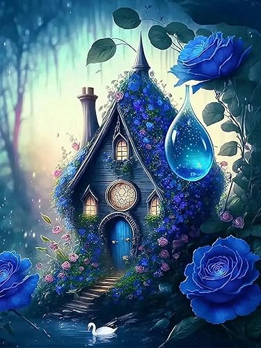 WENSIDUO Kits de pintura de diamantes 5D para adultos, 12 x 16 pulgadas, pintura de diamantes para decoración de pared del hogar, castillo azul