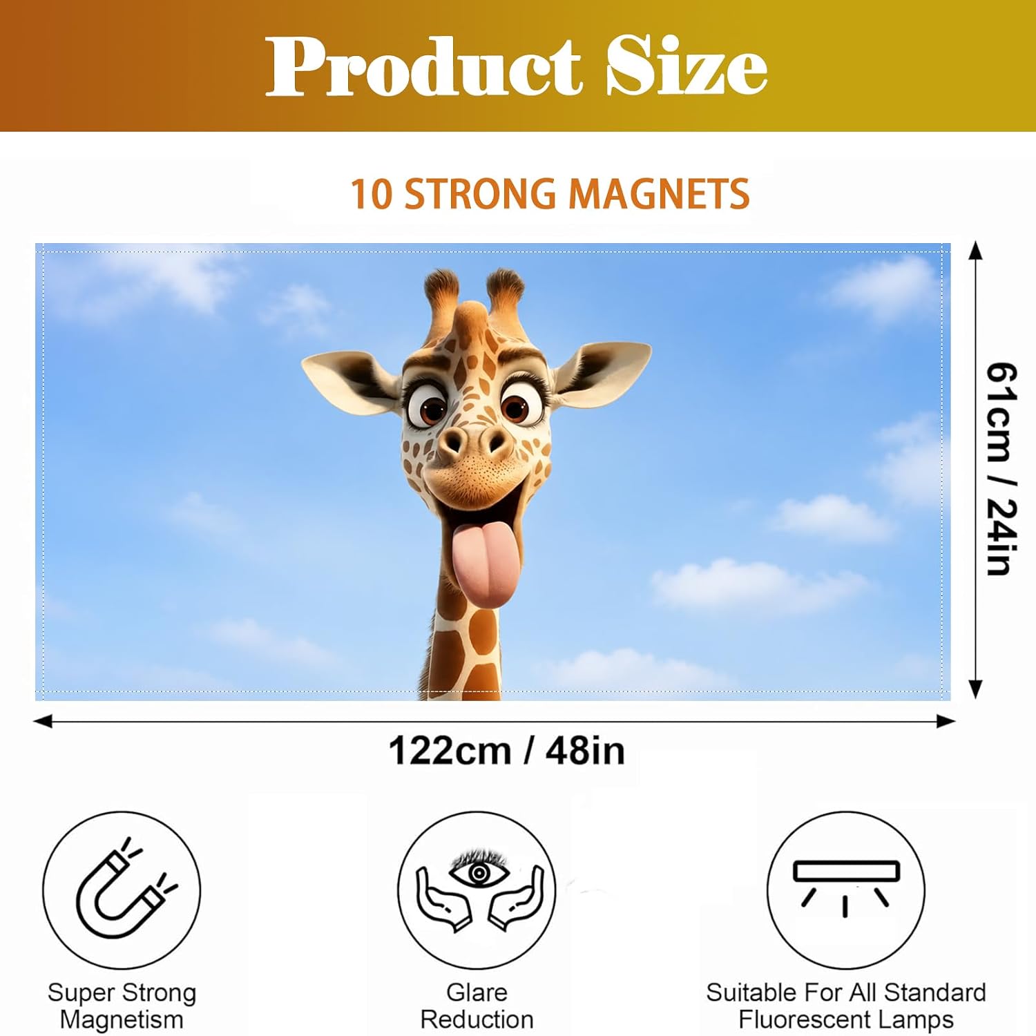 2 Pcs Fluorescent Light Covers for Drop Ceiling, Magnetic Fabric Diffuser, 4x2 Feet, for Office, School, Hospital, Home(Tonguing Giraffe)