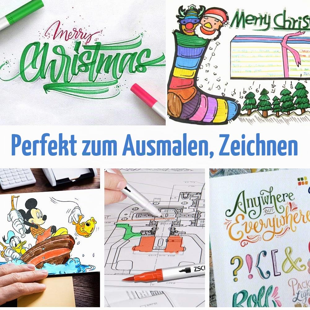 Aquarellstifte 100 Farben Filzstifte Doppelspitze Fineliner Stifte für Erwachsene Malbücher, Bullet Journal, Kalligraphie und Zeichnungen, Illustrationen, Skizzen