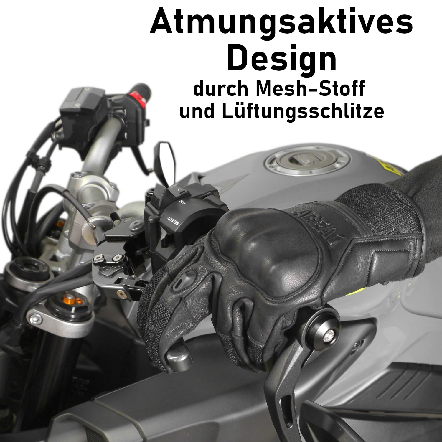Area1 Motorradhandschuhe Leder Herren Damen, Knöchelschutz & Hartschalen-Protektoren – Atmungsaktiv, rutschfest & Robust – Motorrad Handschuhe Schwarz für Sommer & Touring (Größe M-XXL)