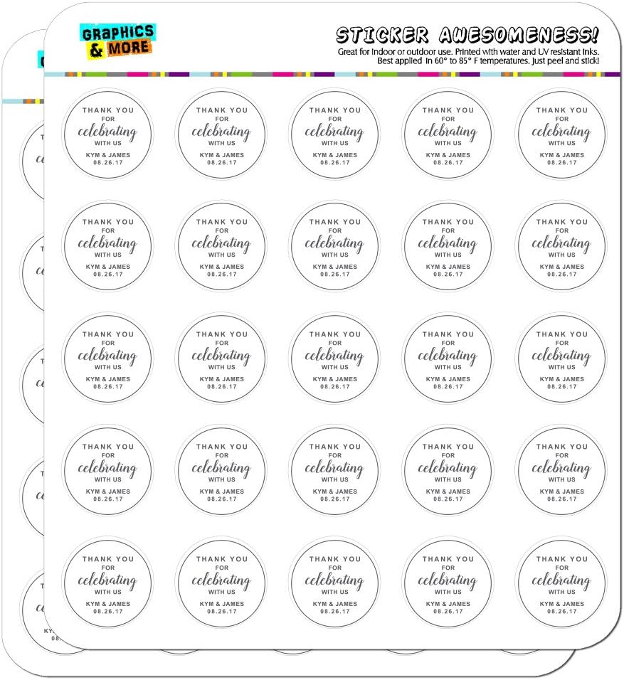 GRAPHICS & MORE and Personalized Custom White Line Circle Thank You for Celebrating with Us Wedding Planner Calendar Scrapbooking Crafting Stickers - 50 1" Clear Stickers