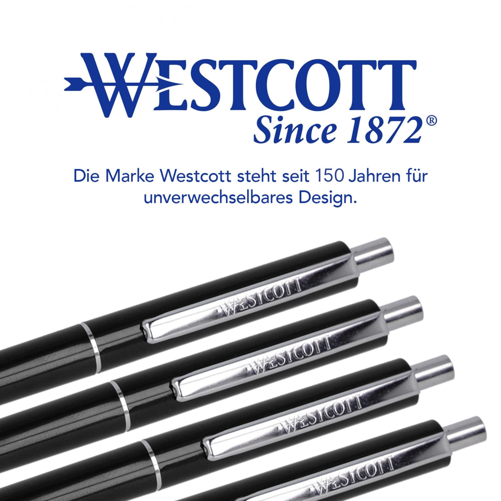 Westcott Kugelschreiber ALLTIME Schwarz 50 Stück (20er-Pack) | Großpackung Druckkugelschreiber, Schwarze Tinte | Strichstärke M, X20 | Dokumentenecht ISO 12757-2 | Stabiler Metallclip | E-737470 00