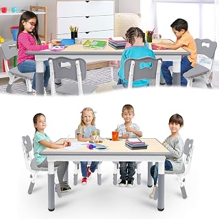HENGMEI Juego de mesa infantil de 4 sillas, mesa de juegos de plástico, muebles para habitación infantil, altura regulable, juego de sillas de mesa para niños, grupo de asientos interiores para niños