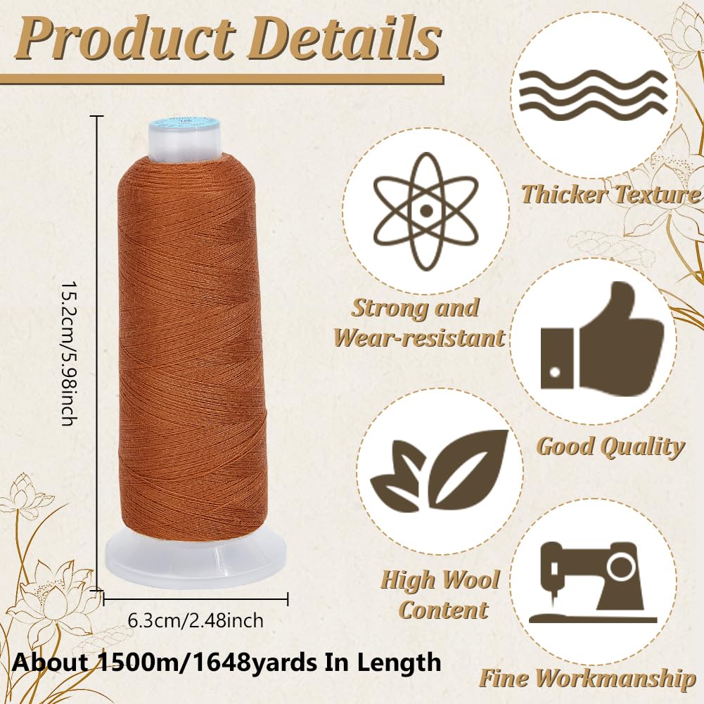 DELORIGIN 42S/2 Wool Embroidery Thread 1500m Wool & Acrylic Fibers Embroidery Floss Hand Sewing Thread Sewing Machine Kit Needlepoint Thread for Sewing DIY Craft Cross Stitch Threads Light Brown - Image 2