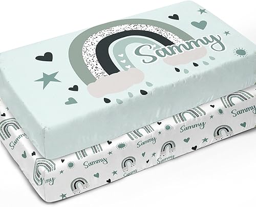 Miniatura 9 de Sábanas verdes personalizadas para cuna, sábana bajera ajustable de bebé con nombre personalizado para funda de colchón de cuna estándar, paquete de