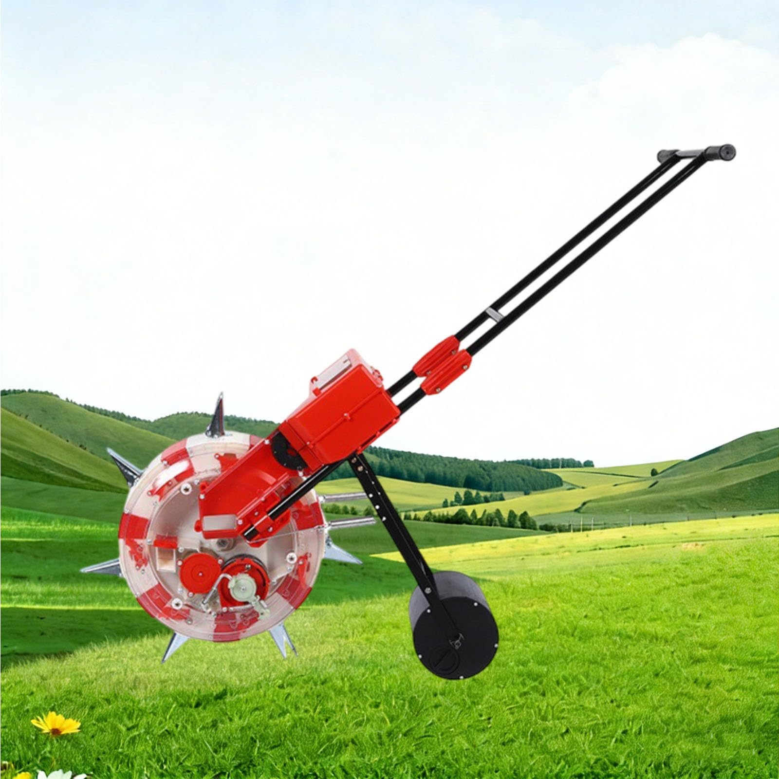 Seminatrice Manuale A Spinta con Ruota, Seminatrice di Precisione per Orto con Beccuccio A Forma di Becco D'Anatra E Spazzola, profondità di Semina Regolabile, per Soia(7 nozzles)