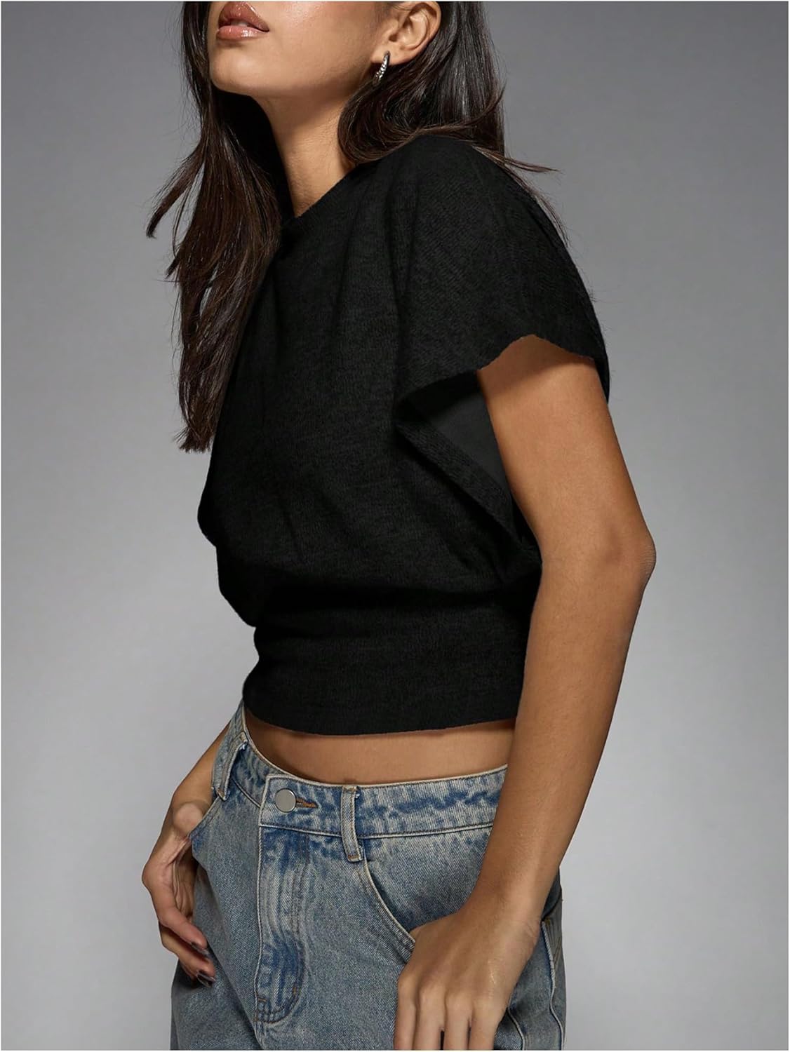 Women's Y2K Wrap Top Cinched Waist Going Out Tops Dolman Sleeve Cap Sleeve Crop Shirt Casual Spring Summer Outfit - Image 4