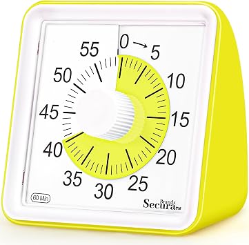 Secura 60 Minute Essential Visual Timer for Kids, Countdown Clock Timer for Special Education, Classroom, School, Desk, Home, Office, Silent Non-Ticking Time Management Tool Yellow & Yellow