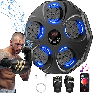 Máquina de boxeo de música, entrenador interactivo de boxeo con guantes de boxeo, tamaño grande, para montar en la pared, blanco electrónico de boxeo para adultos y niños, 9 modos y 9