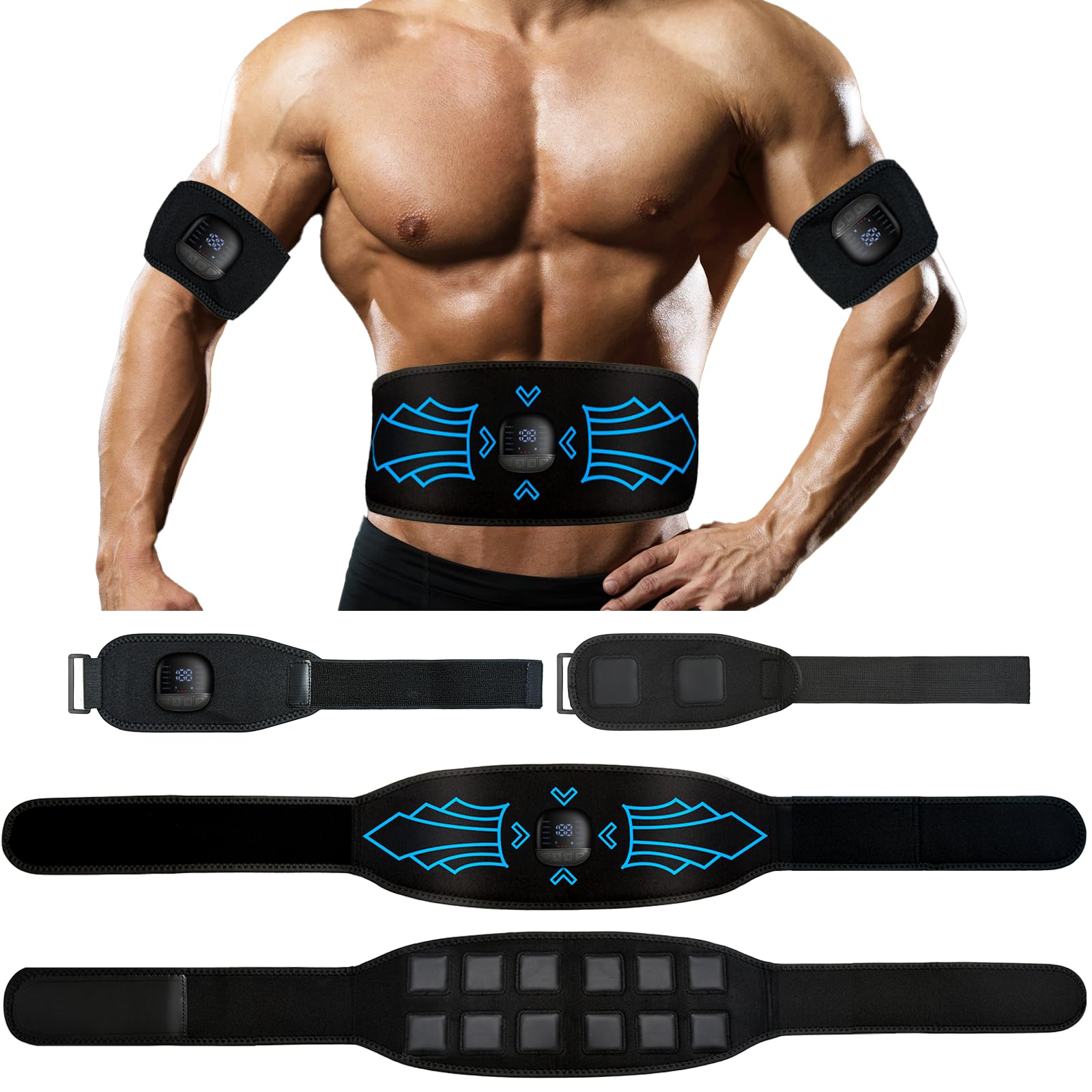 Abdominales Electroestimulacion, 10 Modos Y 30 Intensidades EMS Electroestimulador Abdominal, Electroestimulador Muscular con Indicador del Consumo De CaloríAs, Electroestimulador Recargable