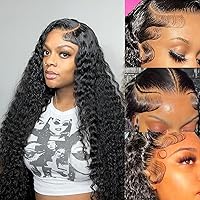 Vista 26 de Pelucas de 30 Pulgadas con Malla Frontal de Onda Profunda de Cabello Humano 180% de Densidad 13x4 Pelucas de Malla Frontal HD Transparente