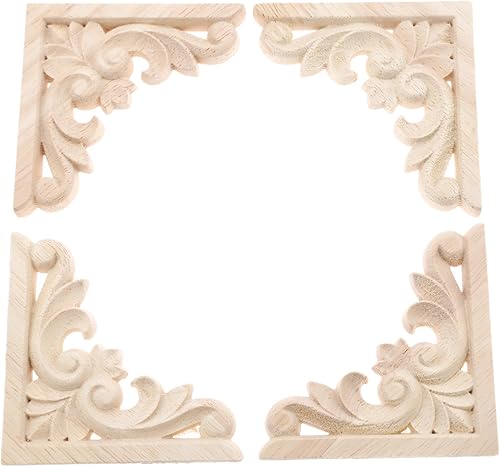 MUXSAM Apliques de muebles, 3.1 x 3.1in3.15 x 3.15 pulgadas, calcomanía de marco tallada de madera sin pintar para pared, armario, puerta, cama,