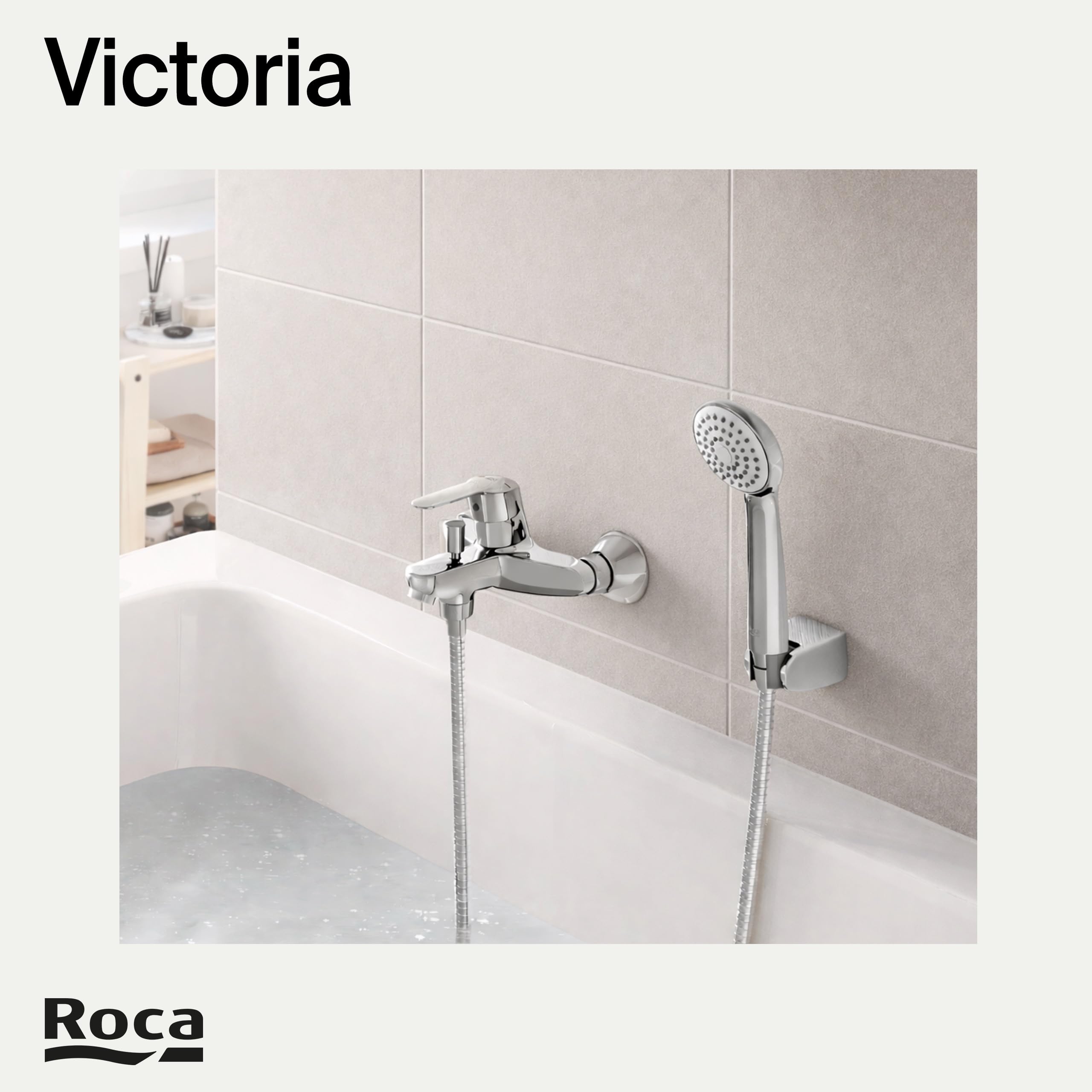 Roca,Victoria,Grifería monomando exterior baño-ducha con inversor automático, ducha de mano, flexible de 1,70 m. y soporte de ducha articulado,A5A0125C02